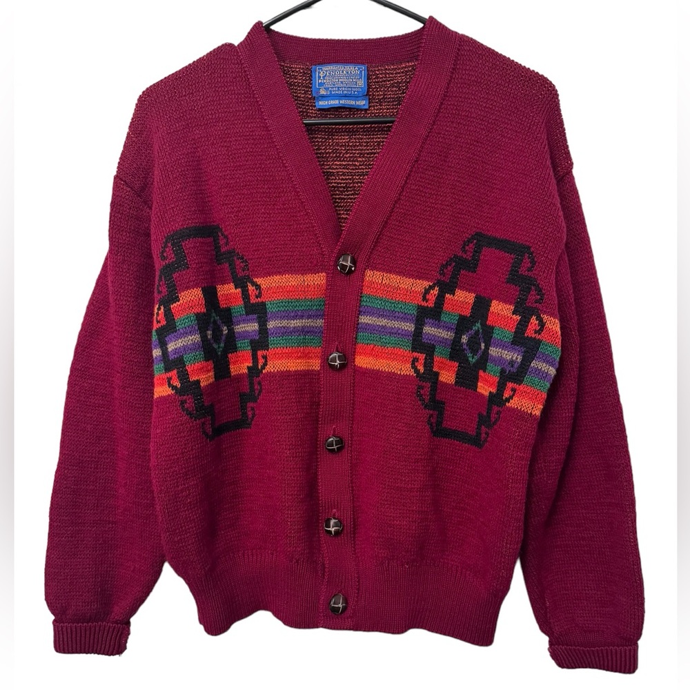 Pendleton Vintage Red Wool Cardigan Western Aztec Size Medium Sweater